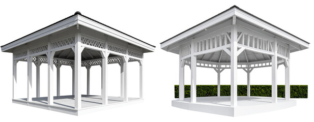 Fototapeta premium Minimalist Open Air Pavilion with Flat Roof and Modern Lines Angled Side View Transparent Background PNG