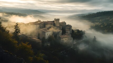 Majestic Medieval Stone Buildings Surrounded by Beautiful Scenery