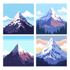 Pixel Art Mountain Landscapes Collection, Nature and Adventure Backgrounds.