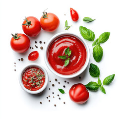 ketchup in bowl and tomatoes parsley and garlic