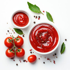 ketchup in bowl and tomatoes parsley and garlic