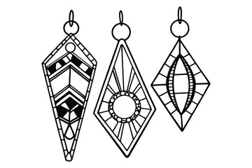 Three elegant diamond shaped earrings illustration featuring geometric and art deco design elements with clean lines
