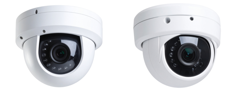 Modern Dome Security Camera with Infrared Lens, Side Angle Transparent Background PNG