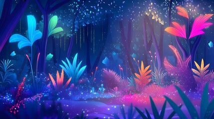 Enchanting Glow: Magical Fantasy Forest Awakens with Luminous Plant