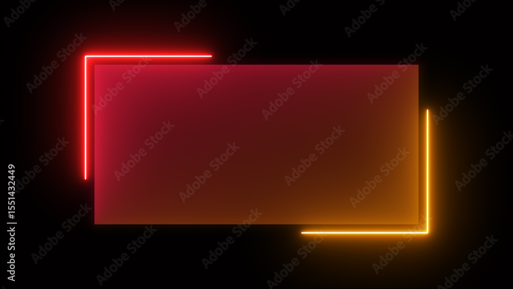 Poster abstract glowing red and yellow color neon rectangle border frame looping background. neon effect re
