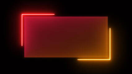 Abstract glowing red and yellow color neon rectangle border frame looping background. Neon effect rectangle frame Loop background 4K