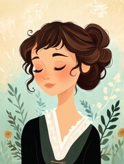 Pride and prejudice character, cute illustration 