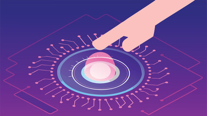 Obraz premium Neon Blue Security Orb Protecting Personal - Futuristic Isometric Illustration