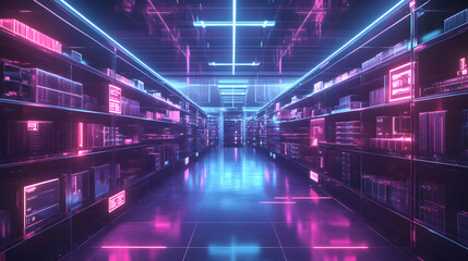 Fototapeta premium Futuristic Retail Store Featuring Smart Shelves Showcasing Digital Transformation and Automation in Modern Shopping Experience 16354267 1