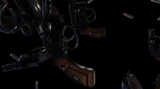 Gun And Bullets Falling Down Alpha is alpha motion footage for commercial films and cinematic in weapons scene. Also good background for scene and titles, logos.