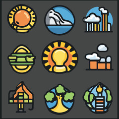 Naklejka premium Climate Change Awareness Icon Set Pollution, Emissions, and Global Warming, Climate Change
