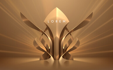 Abstract golden figure with light rays effect