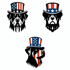 Rottweiler Dog. Logo Head Face Animal Independence Day 4th of July Clipart Line Art Vector Illustration. Large canine from germany a guarding breed requiring proper training.