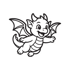 Cute flying baby dragon cartoon illustration perfect for coloring pages and fantasy crafts