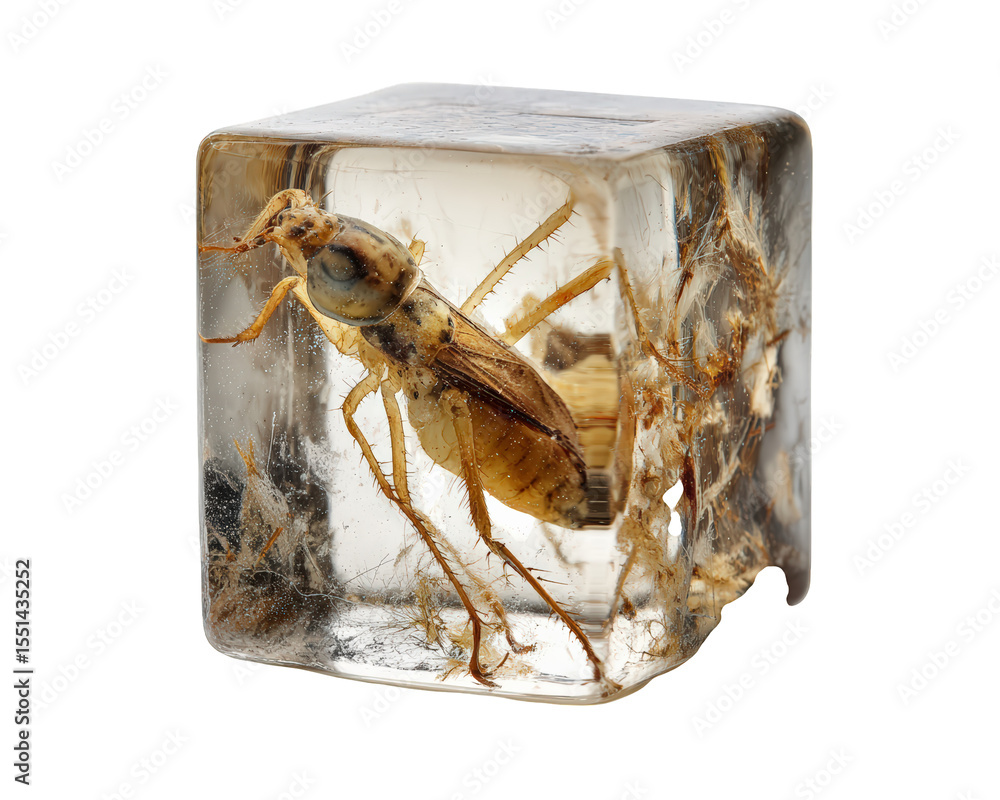 Aufkleber insect fossil ice cube preserved ancient transparent entomology specimen isolated. preserved insect 