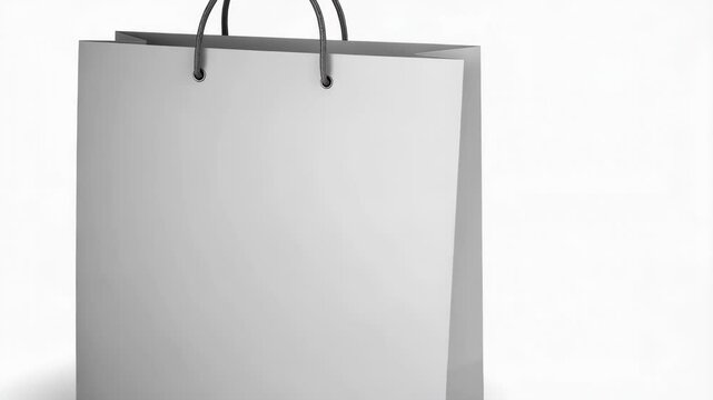 Simple blank white shopping bag with gray handles for branding or mockup, clean and minimalist style on a white surface