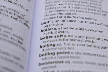 Close Up Of English Dictionary Page With Definition Word -Boiler