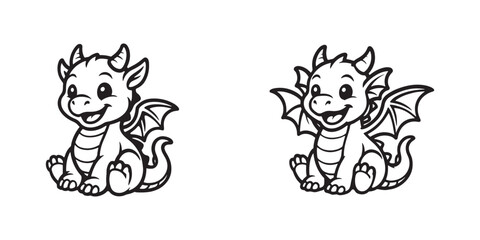 Happy little dragon illustration for coloring books fantasy games and decor