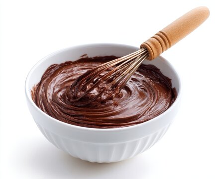 Chocolate Cake Batter. Whisking Chocolate Cake Batter in White Bowl for Sweet Dessert Making in Kitchen