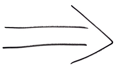 Arrow sign drawn with black marker pen on transparent background