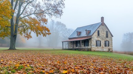 Misty Autumn Morning at the Stone Farmhouse
