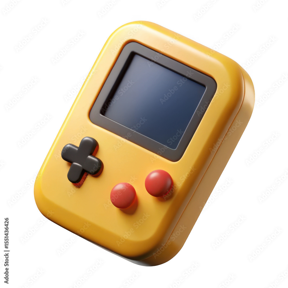 Poster 3d yellow handheld game console render on transparent background