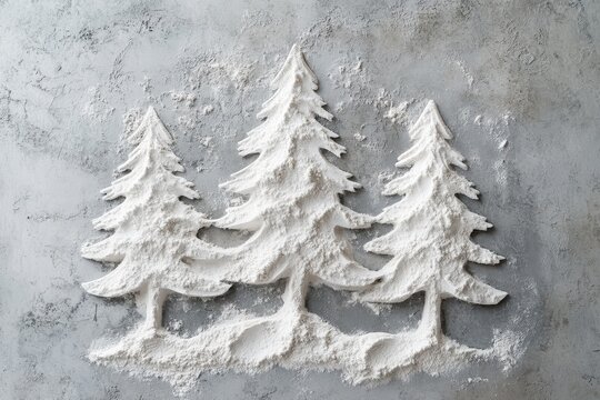 Christmas Stencil. Winter Baking Ideas with Flour Christmas Tree Decorations