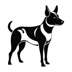 Elegant Black and White Silhouette of a Toy Fox Terrier Breed Standing Alert with Graceful Markings and Defined Musculature