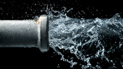 Emergency Water Damage Repair Scenario Featuring High-Pressure Burst from Ruptured Pipe Highlighting Urgency of Plumbing Issues and Immediate Response  31593265 2