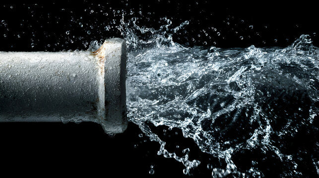 Emergency Water Damage Repair Scenario Featuring High-Pressure Burst from Ruptured Pipe Highlighting Urgency of Plumbing Issues and Immediate Response  31593265 2
