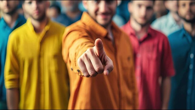 Men Pointing in Colorful Shirts