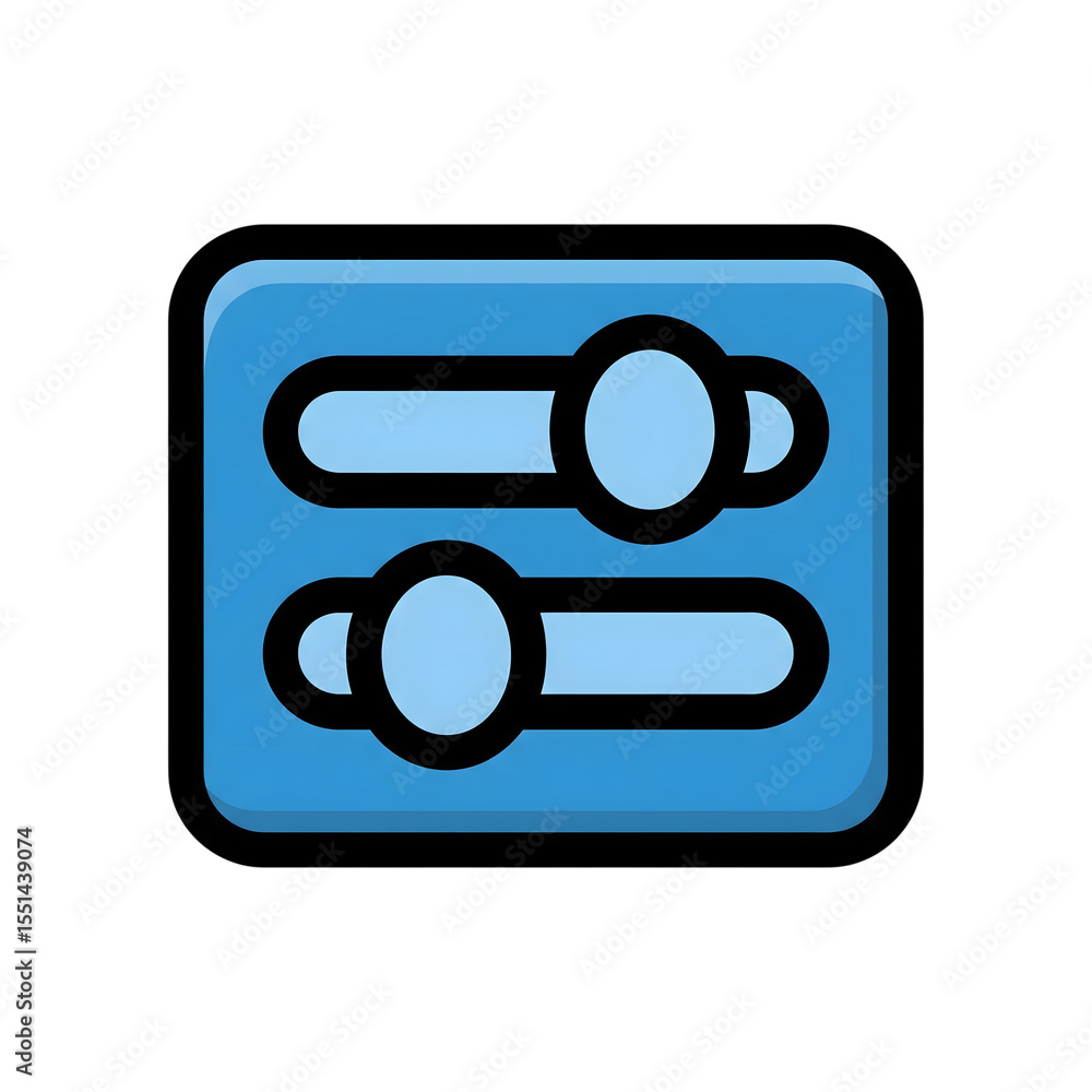 Poster blue setting sliders icon two control knobs isolated on a transparent background
