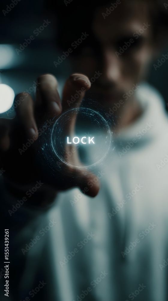 Aufkleber a person using a floating holographic lock interface