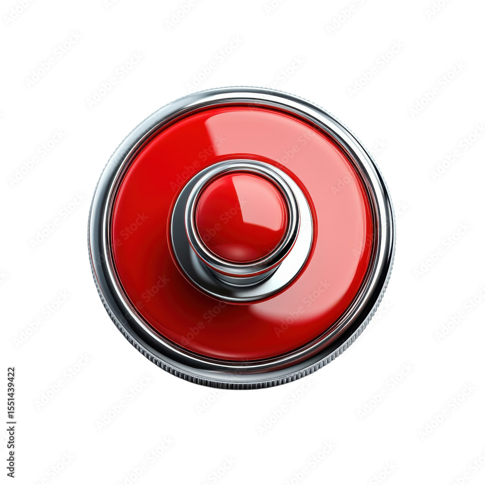 Poster red glossy button chrome accents design element control panel graphic on transparent background