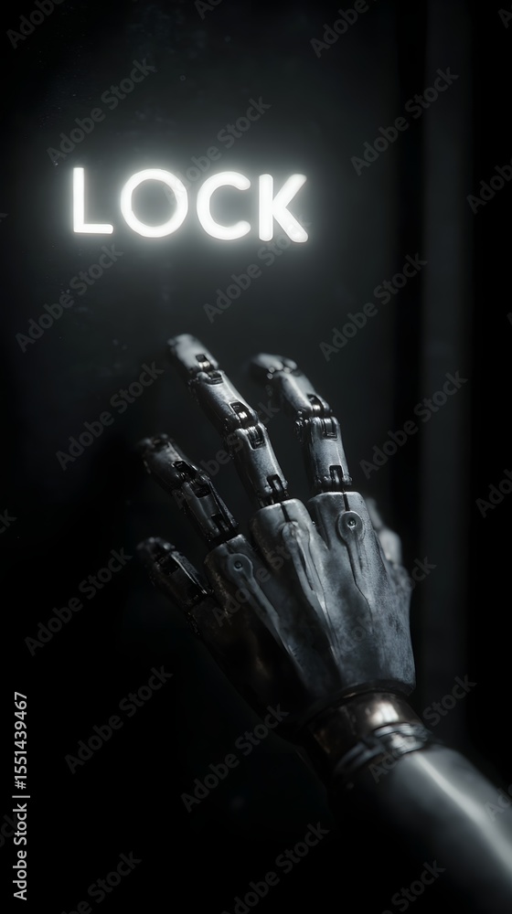 Poster robotic hand interacting with digital lock interface