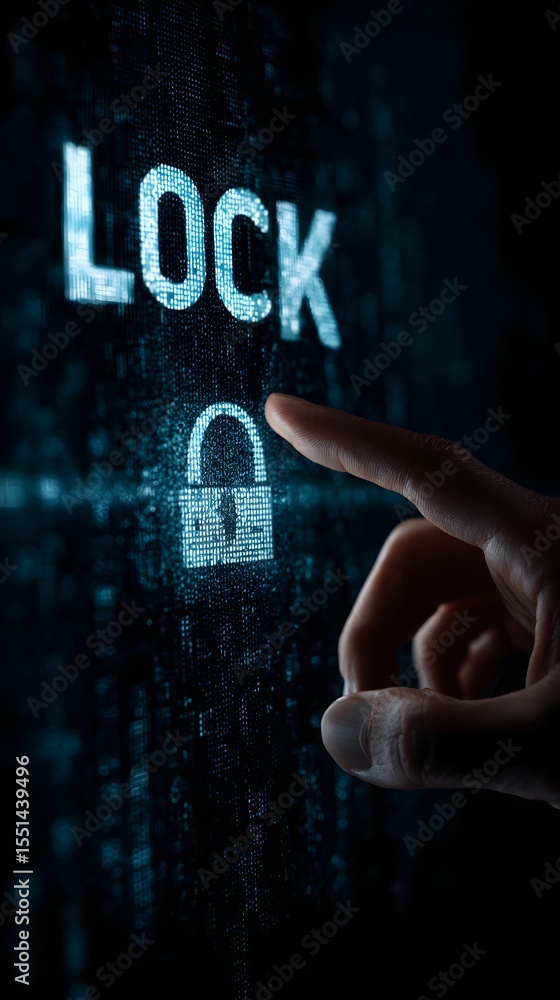 Poster unlocking digital security through a lock icon