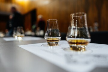 Tasting fine spirits at an evening whiskey exploration event