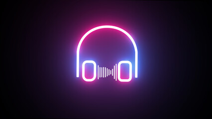 Glowing neon line audio headphones icon with dynamic audio visual effects. sound wave visuals