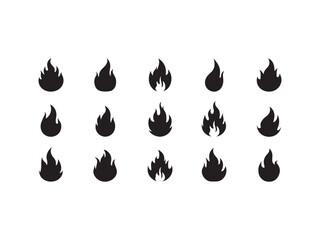 Collection of black flame icons on white background 1