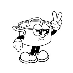 Retro character design of cool cooking pots outline