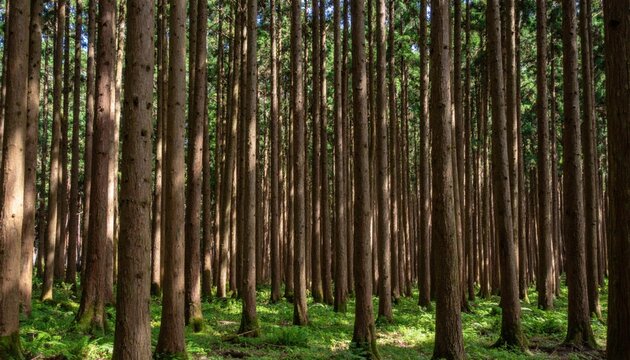Dense Forest Of Tall Pine Trees