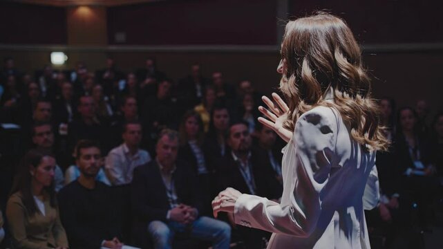 Captivating woman Speaker Powerful Presentation Conference Audience