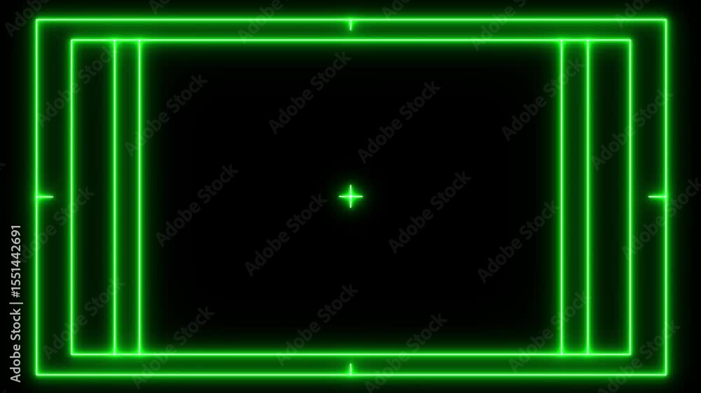 Poster glowing green neo n laser lines frame hud on black background bright neon line moving on black backg