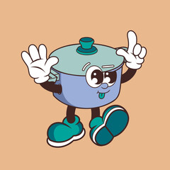 Retro character design of cute cooking pots