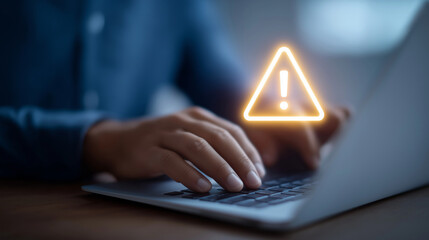 Cybersecurity Threat Concept with Laptop and Warning Signs