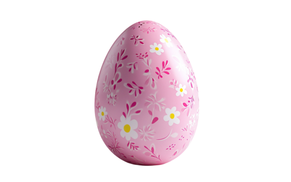 A delicate single pink Easter egg decorated with elegant floral patterns symbolizing spring renewal and seasonal celebration isolated on transparent background PNG - Powered by Adobe