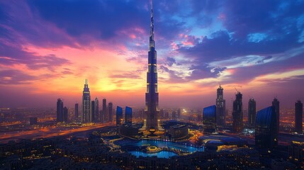 Fototapeta premium Dubai skyline at sunset