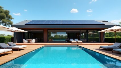 Contemporary house powered by solar technology high resolution photo