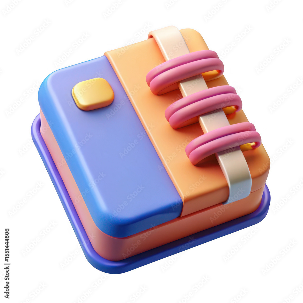 Poster 3d render of a colorful notebook icon isolated on transparent background