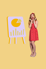 Trend image vertical art photo collage of happy businesswoman dance diagram icon development...